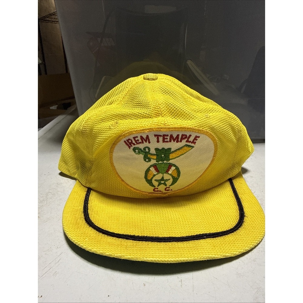 Vintage Irem Temple Derby Cap Rope Snapback Hat Yellow Made USA Shriners